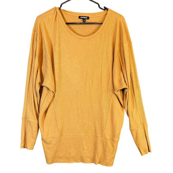 Express Womens Sweater Yellow Dolman Long Sleeve Ribbed Tunic Stretch Medium - Picture 1 of 12